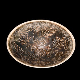 chinese Jin Dynasty Ding ware black glaze flower and bird pattern hat cup