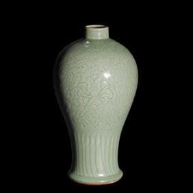 Longquan ware celadon with carved floral pattern plum vase from Ming Dynasty, chinese