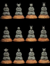 A group, china celadon twelve zodiac seated figures from Song Dynasty