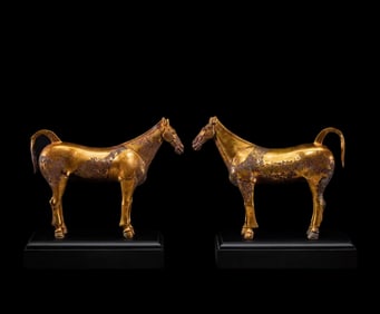 A pair, china Han Dynasty gilt Bronze horses