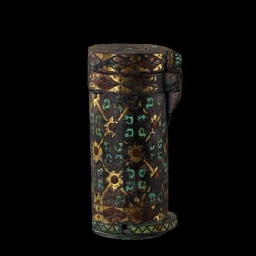 Chinese Warring States Period gold and silver inlaid gemstone lid box