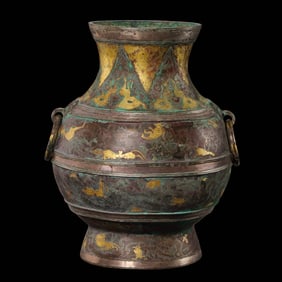 Chinese Warring States Period inlaid Gold double-ringed jar