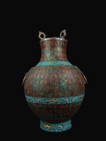 chinese Warring States Period copper inlaid gold and silver inlaid turquoise double-headed covered