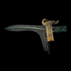 chinese Warring States Period gold and silver inlaid jade spear