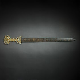 chinese Warring States Period gold and silver inlaid turquoise sword
