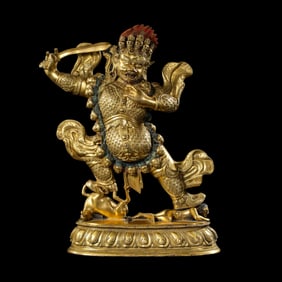 Chinese Qing Dynasty gilt Bronze standing statue of the God of wealth