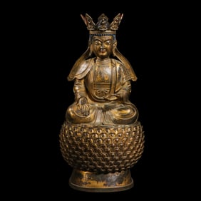 Chinese Ming Dynasty gilt Bronze crown Sakyamuni Buddha sitting statue