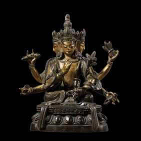 The bronze part of the Chinese Qianlong period gilt six Buddha sitting statue
