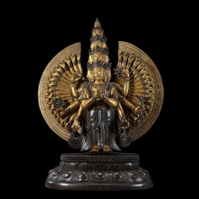 Bronze part gilt six pin statues of Buddha in Qianlong period of Qing Dynasty, china