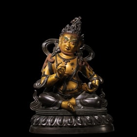 Chinese Qianlong Period Copper Partial Gilded Six-Rank Buddha Seated Statue
