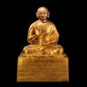 Chinese 15th Century Mongolian Gilded Bronze Guru Buddha Seated Statue