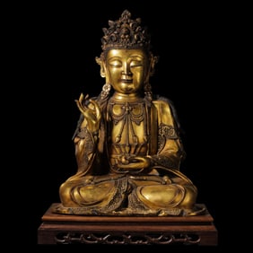 Chinese Ming Dynasty Gilded Bronze Buddha Seated Statue