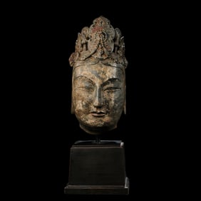 Chinese Northern Wei Dynasty bluestone painted Buddha head