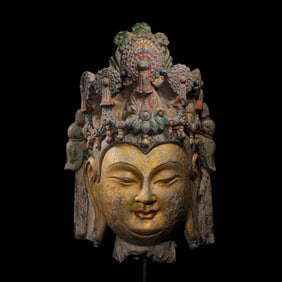 Chinese Song Dynasty painted gilded bluestone Buddha head
