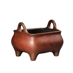 chinese Ming Xuande period double-eared square copper furnace