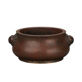 chinese Ming Xuande period double-beast head copper furnace