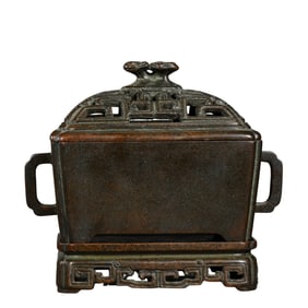 chinese Qing Dynasty double-eared square covered furnace