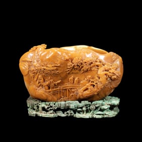chinese Qing Dynasty Qingyi Pavilion Tibetan Tianhuang carved landscape figure story pattern