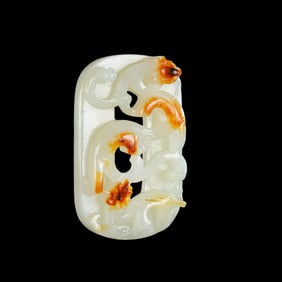 chinese Ming Dynasty Hetian white jade red stained dragon pendant