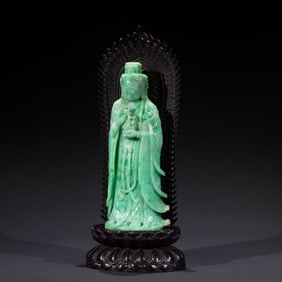 Chinese Qing Dynasty jade Guanyin standing statue