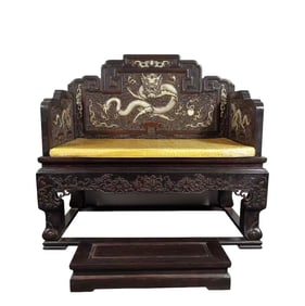Chinese Qing Dynasty red sandalwood dragon throne