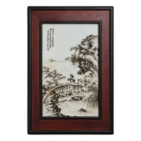 Chinese 20th century porcelain panel painting hanging screen