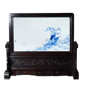 Blue and white porcelain panel painting by Wang Bu art in the 20th century