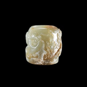Jade ring with double dragon playing with pearls from Han Dynasty of China