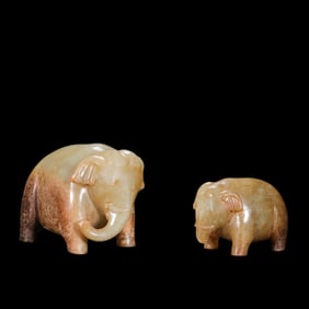 A pair of Chinese Han Dynasty jade elephants