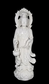 Guanyin standing statue from Dehua ware, Ming Dynasty, China By He Chaozong(1522-1600)