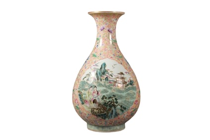 chinese Qing Dynasty Qianlong period pastel window character story pattern jade pot spring vase