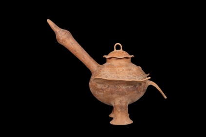 Chinese Neolithic period pottery duck-shaped lidded jar