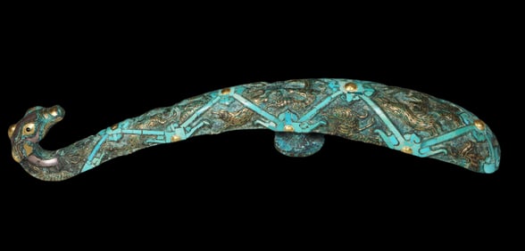 China Warring States Period gold and silver inlaid turquoise belt hook