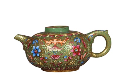 Enamel-painted and gilded purple clay pot from the Qianlong period of the Qing Dynasty, China
