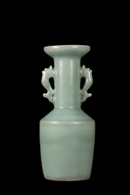 Green glazed double-eared vase from Longquan ware, Southern Song Dynasty, China