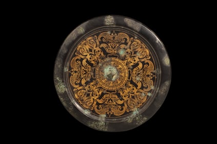Chinese Han Dynasty inlaid gold bronze mirror