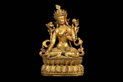 Chinese Ming Dynasty gilt copper Tara seated