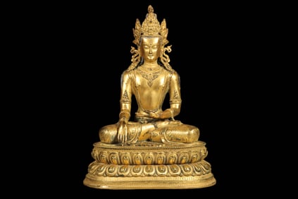 Chinese Ming Dynasty gilt copper Vairocana seated