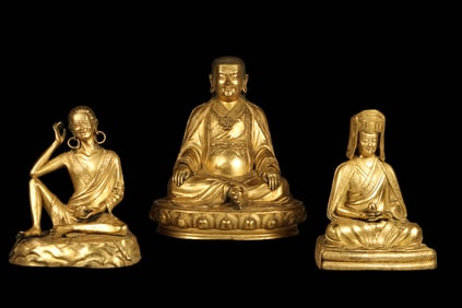 A Group of Chinese Qing Dynasty Gilded Bronze Seated Statue of Marpa Buddha