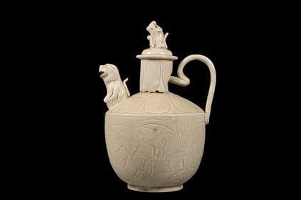 White porcelain carved floral patterned pot from Ding ware, Northern Song dynasty, China