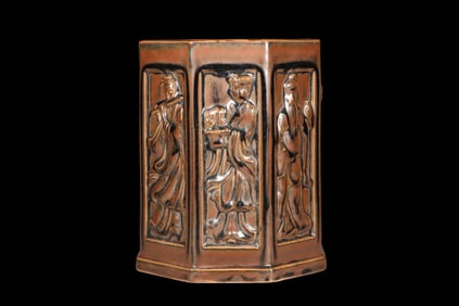 Octagonal pen holder with figures from Cizhou ware, Northern Song Dynasty, China