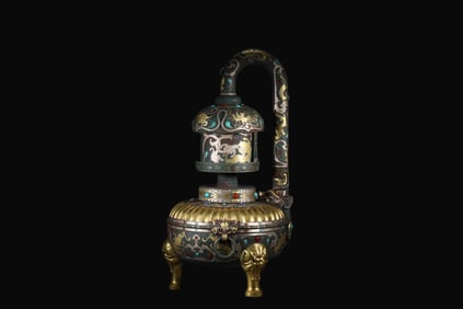 chinese Warring States period gold and silver inset gem lamp