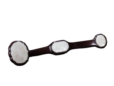 Chinese Qing Dynasty red sandalwood inlaid and white jade Ruyi decoration