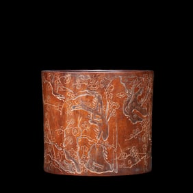 Chinese Qing Dynasty Huanghuali carved wooden pen holder