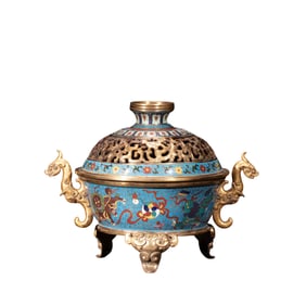 Jingtai blue stove with double ear lid in Jingtai period of Ming Dynasty of China