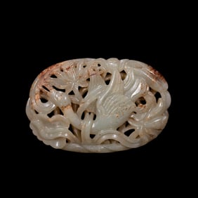 Chinese Ming Dynasty Hetian jade red Qin carved phoenix-bird pattern
