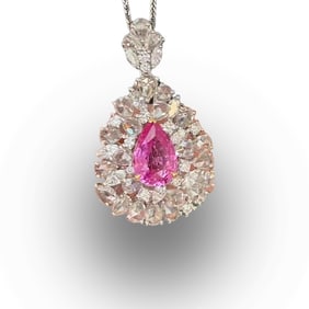 18K gold natural Papalacha sapphire pendant with diamond ring