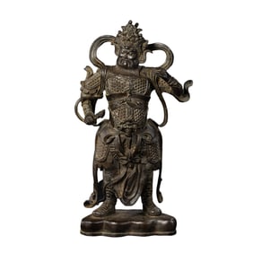BRONZE KING STANDING STATUE, MING DYNASTY CHINA