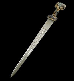 CHINESE HAN DYNASTY GILT BRONZE JADE SWORD