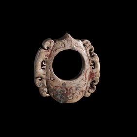 CHINESE HAN DYNASTY ANIMAL FACE PATTERN JADE CHICKEN HEART